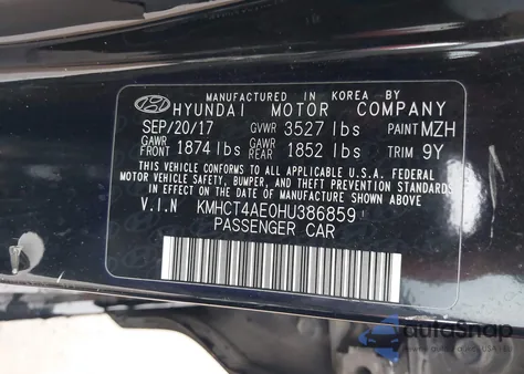 2017 Hyundai Accent Se from USA, damaged, VIN KMHCT4AE0HU386859